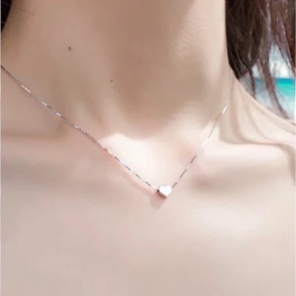 925 Sterling Silver Valentine Mini Heart Charm Necklace, 18” length snake chain - Picture 3 of 5